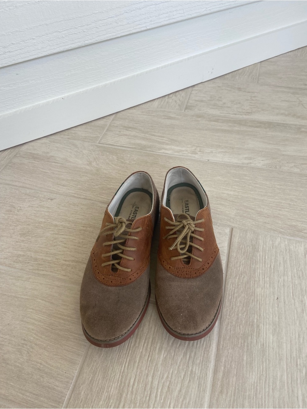 Eastland Two-Tone Brown and Tan Suede Wingtip Oxfords